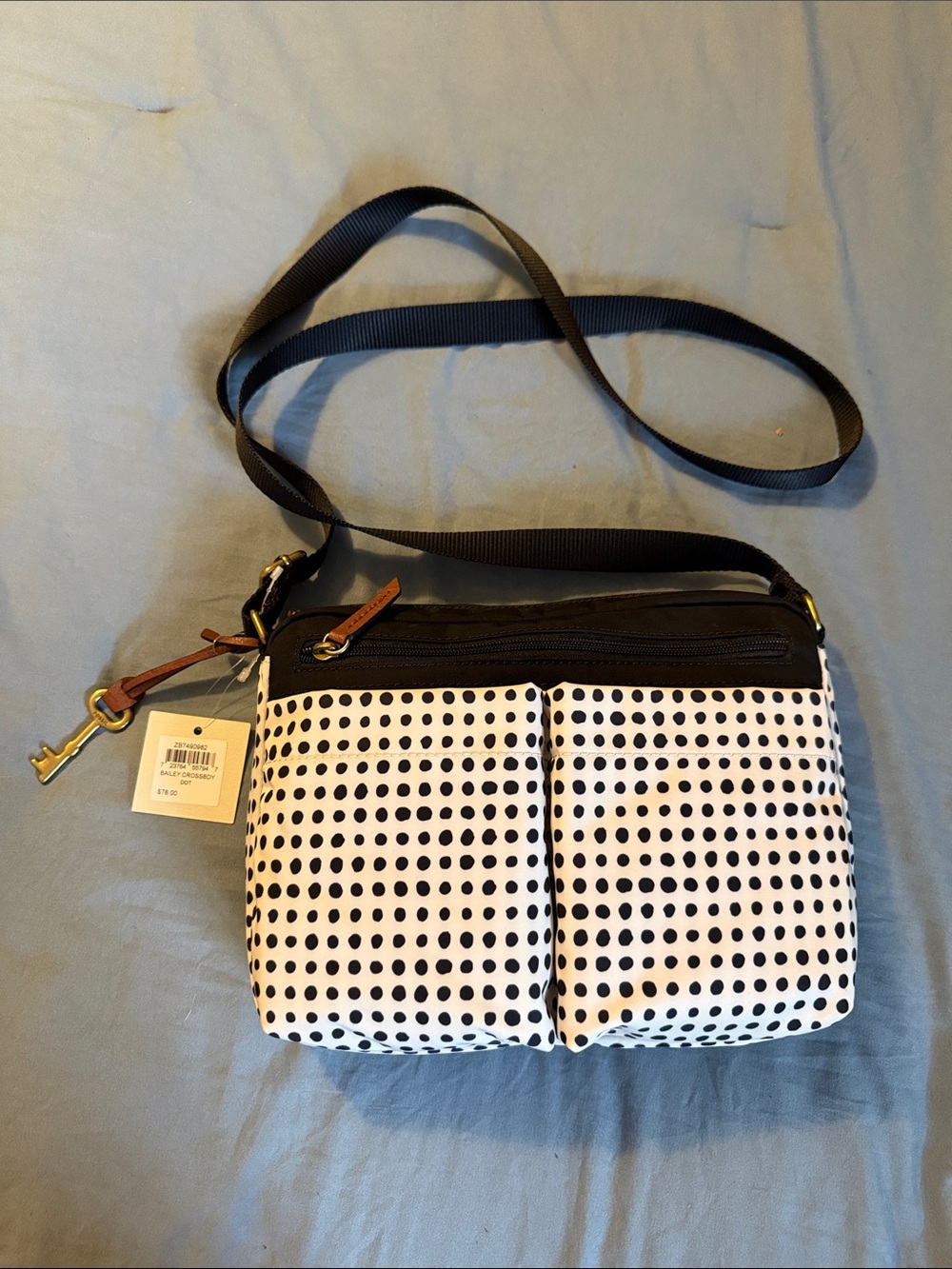 Fossil NWT Black and White Polka Dot Crossbody Bag